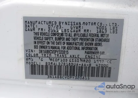 2023 Nissan Sentra Sv Xtronic Cvt from USA, damaged, VIN 3N1AB8CV0PY320815